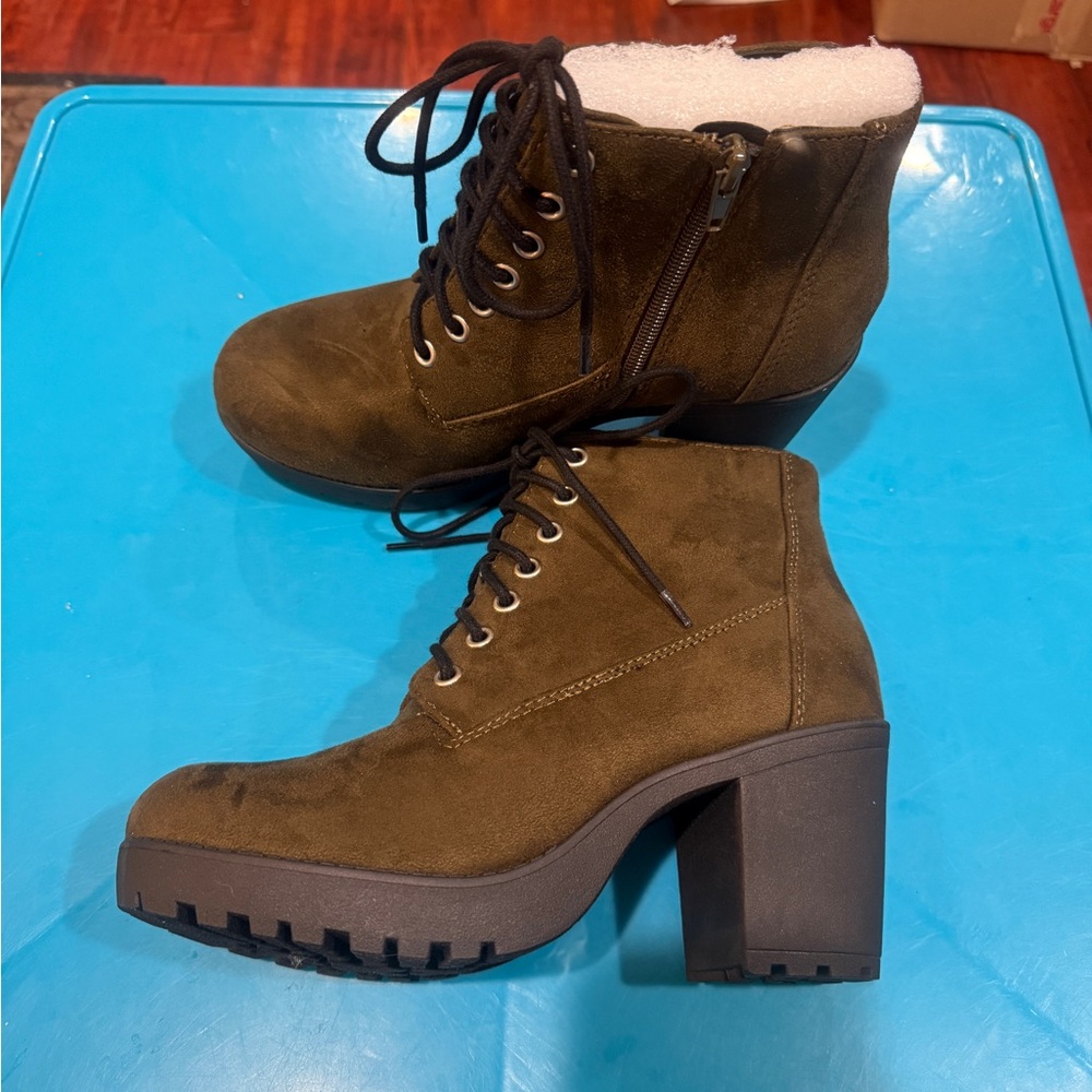 Stylish Olive Lace-Up Ankle Boots